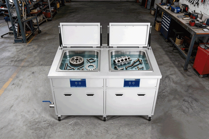Ultrasonic cleaning of automotive parts